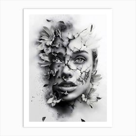 Portrait Of A Woman With Flowers Art Print