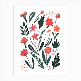 Mushrooms and Wild Flowers Art Print