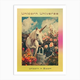 Unicorn In A Garden With A Watering Can Retro Collage Poster Art Print