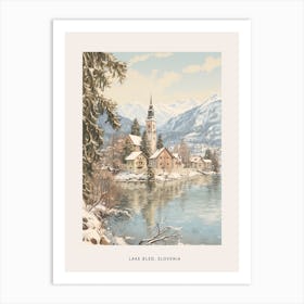 Vintage Winter Poster Lake Bled Slovenia 2 Art Print