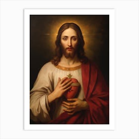 Sacred Heart Of Jesus, Oil On Canvas Portuguese School, 19th Century 016 Art Print