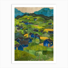 Blue Houses In The Mountains Art Print