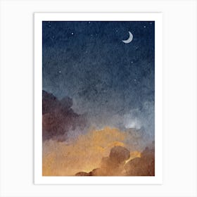 Night Sky Watercolor Painting Art Print
