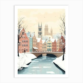 Vintage Winter Travel Illustration Bruges Belgium 8 Art Print
