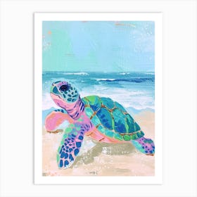 Cute Acrylic Style Painting Of A Sea Turtle On The Beach Art Print