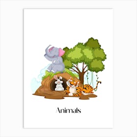 47.Beautiful jungle animals. Fun. Play. Souvenir photo. World Animal Day. Nursery rooms. Children: Decorate the place to make it look more beautiful. Art Print