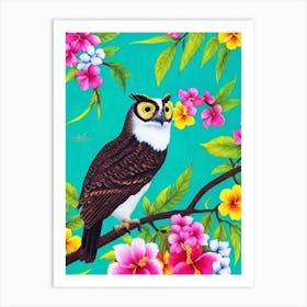 Great Horned Owl Tropical bird Art Print