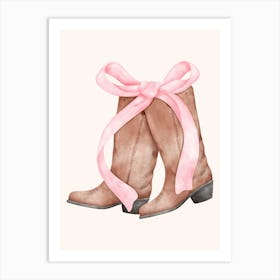 Cowboy Boots With Pink Bow Art Print Art Print