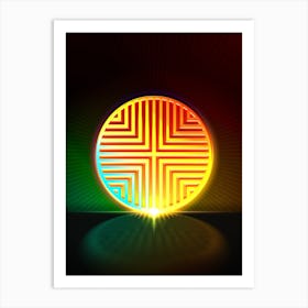 Neon Geometric Glyph in Watermelon Green and Red on Black n.0252 Art Print