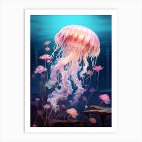 Sea Nettle Jellyfish Neon Illustration 6 Art Print