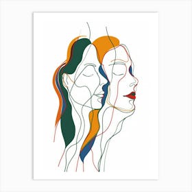Abstract Women Faces In Line 9 Art Print