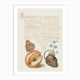 Vintage Calligraphy Letter Mouse And Butterfly Art Print