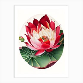 Red Lotus Decoupage 3 Art Print