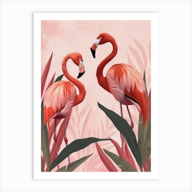 Lesser Flamingo And Bird Of Paradise Minimalist Illustration 3 Art Print