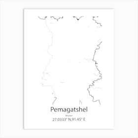 Pemagatshel,Bhutan Minimalist Map Art Print