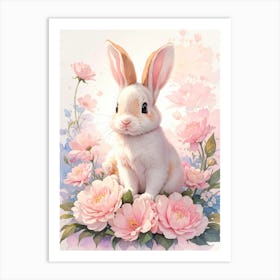 Bunny With Flowers Art Print