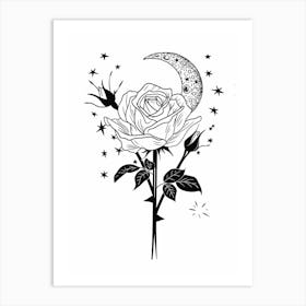 Roses And The Moon Line Drawing 4 Art Print