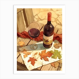 Autumn Leaves And A Bottle Of Wine 1 Art Print