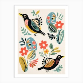 Folk Style Bird Painting Sparrow 3 Art Print