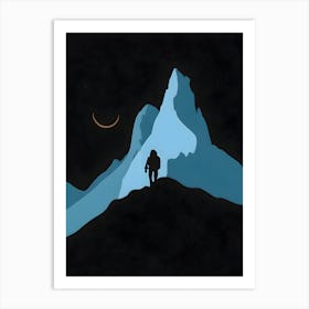 Silhouette Of A Mountain Climber, Backpacking and camping essentials, Hiking gear for remote trails, Camping under the starry sky, Scenic hiking routes for beginners, Camping by the riverside, Solo hiking adventures in the wilderness, Camping with family in national parks, Hiking and camping safety tips, Budget-friendly camping equipment, Hiking trails and campgrounds near me. Art Print