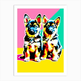 'German Shepherd Pups', This Contemporary art brings POP Art and Flat Vector Art Together, Colorful Art, Animal Art, Home Decor, Kids Room Decor, Puppy Bank - 51st Art Print