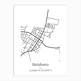 Batabano,Cuba Minimalist Map Art Print