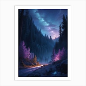 Forest Road At Night Art Print