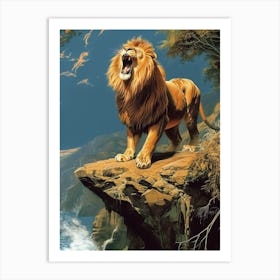 Barbary Lion Relief Illustration On A Cliff 4 Art Print