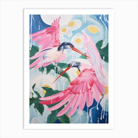 Pink Ethereal Bird Painting Kingfisher 2 Art Print