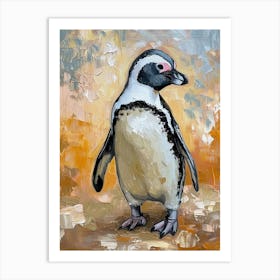 African Penguin Gold Harbour Oil Painting 1 Art Print