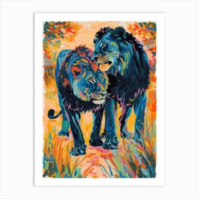 Black Lion Mating Rituals Fauvist Painting 2 Art Print