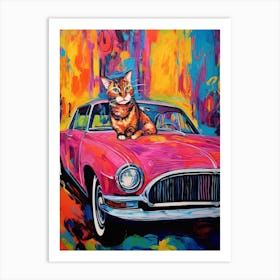 Oldsmobile 442 Vintage Car With A Cat, Matisse Style Painting 1 Art Print