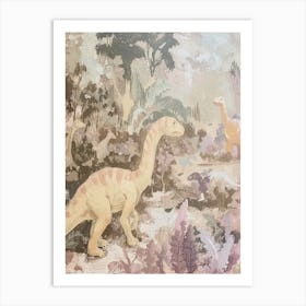 Dinosaurs Exploring Muted Pastels 2 Art Print