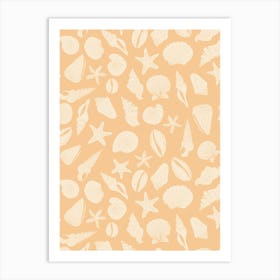 Scattered Seashell Shapes Off White on Orange Art Print