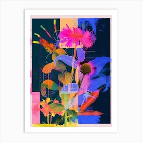 Asters 1 Neon Flower Collage Art Print