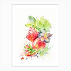 Everbearing Strawberries, Plant, Storybook Watercolours 1 Art Print