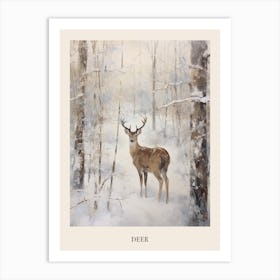 Vintage Winter Animal Painting Poster Deer 4 Art Print
