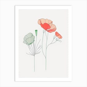 Ranunculus Floral Minimal Line Drawing 3 Flower Art Print