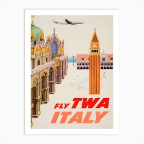 Italy Fly Twa 1960's Travel Poster, Sam Kal Art Print