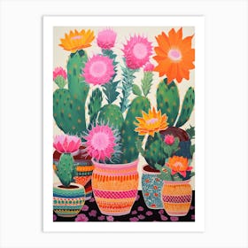 Cactus Painting Maximalist Still Life Devils Tongue Cactus 3 Art Print