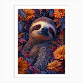 Sloth with flowers 1 Art Print