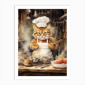 Tiger Illustration Cooking Watercolour 2 Art Print