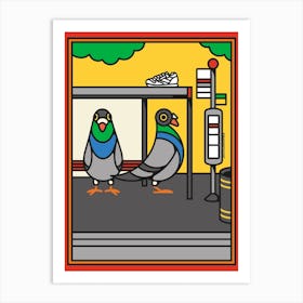 London Pigeons At The Bus Stop Art Print