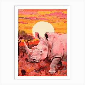 Rhino In The Wild Pink & Orange 2 Art Print