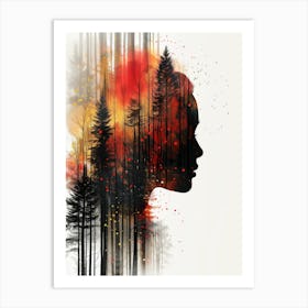 Silhouette Of A Woman In The Forest Art Print