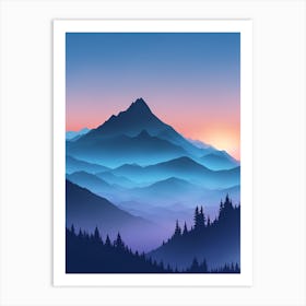 Misty Mountains Vertical Composition In Blue Tone 62 Art Print