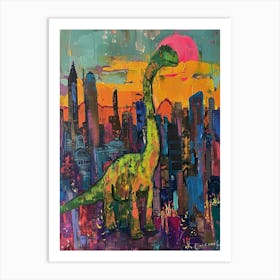 Colourful Dinosaur Cityscape Painting 7 Art Print