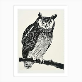 Philipine Eagle Owl Linocut Blockprint 1 Art Print