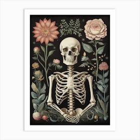 Botanical Skeleton Vintage Flowers Painting (73) Art Print