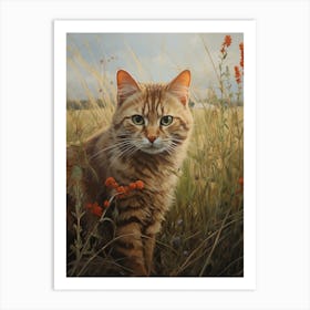 Stripy Cat Roaming Through The Long Grass Art Print